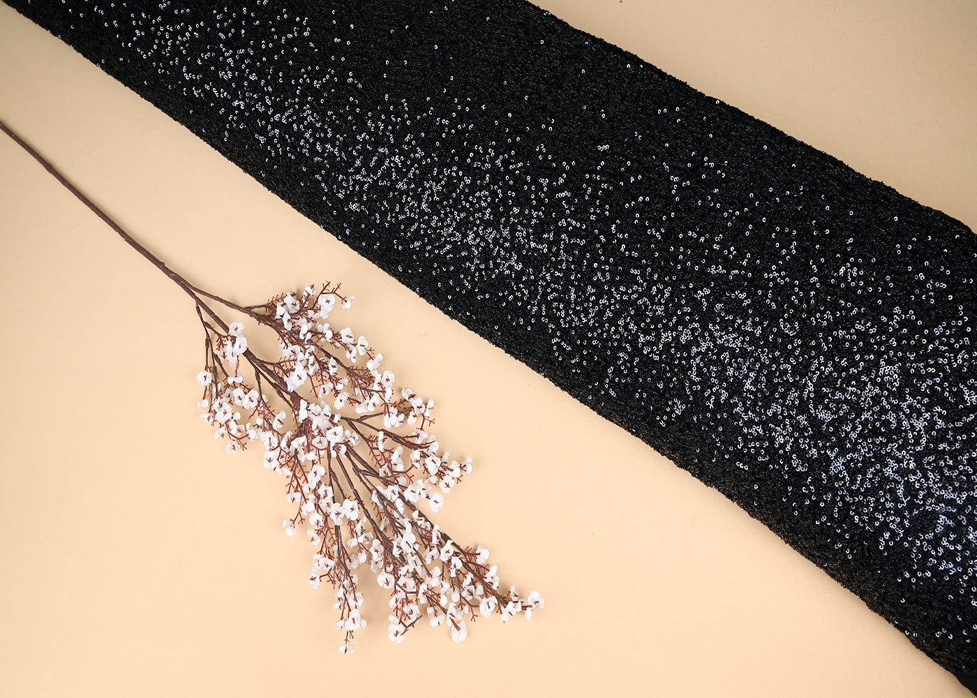 Black Net Fabric With All Over Sequins Work 22117