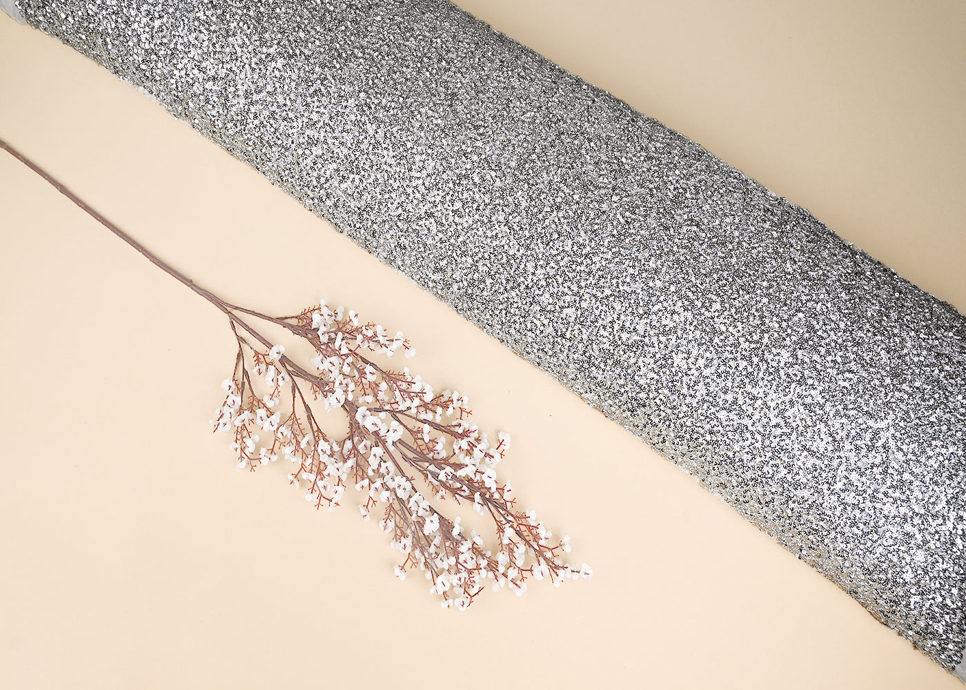 Silver Net Fabric With All Over Sequins Work 22121