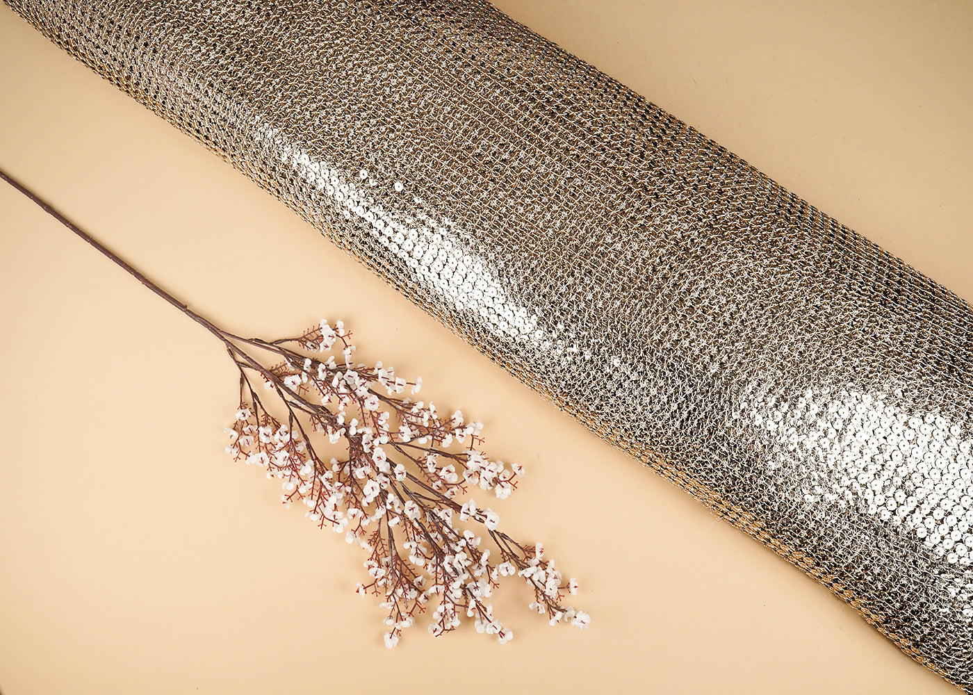 Golden Fish Net Fabric With All Over Sequins Work 22122