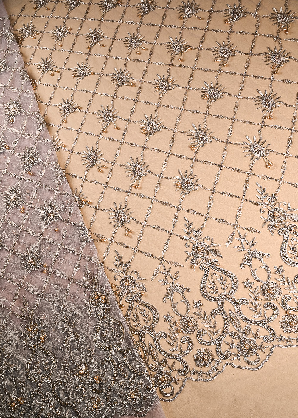 Dusty-Pink-Imported-Net-Fabric-With-All-Over-Zari,-Sequins,-Katdana-And-Bead-Work-With-Hangings-And-One-Side-Border-22132-et-view