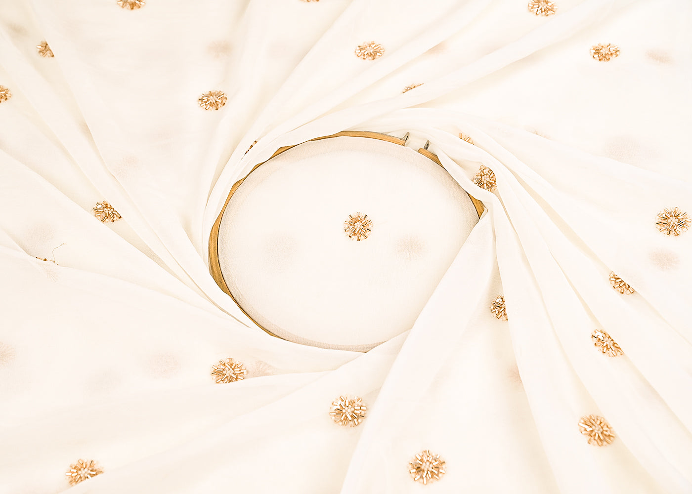 White Dyeble Georgette Fabric With All Over Sequins, Beads And Katdana Work 22144