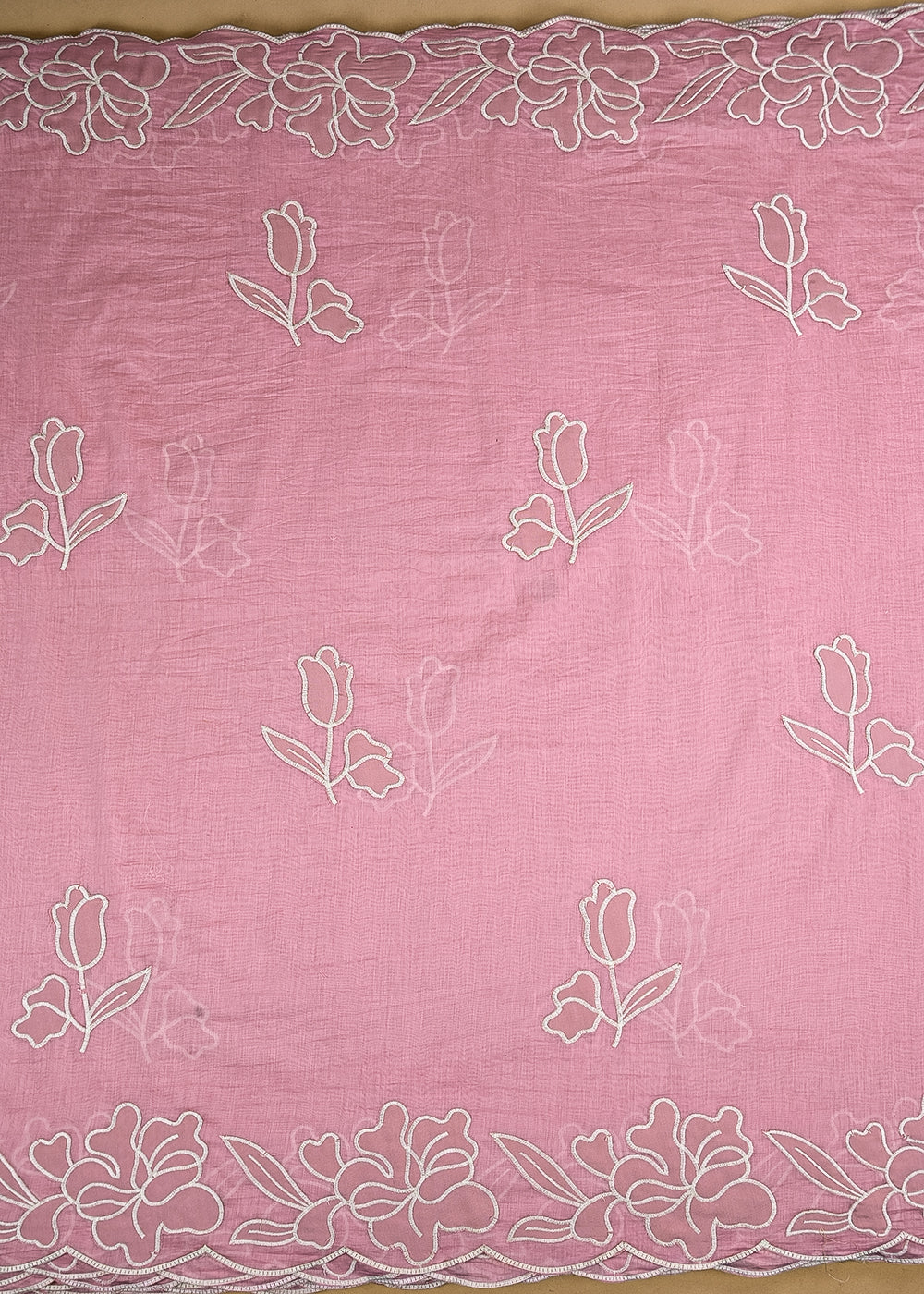 Pink-Cotton-Dupatta-Fabric-With-All-Over-Thread-And-Patch-Work-With-Two-Side-Scalloped-Border-22152-work-view