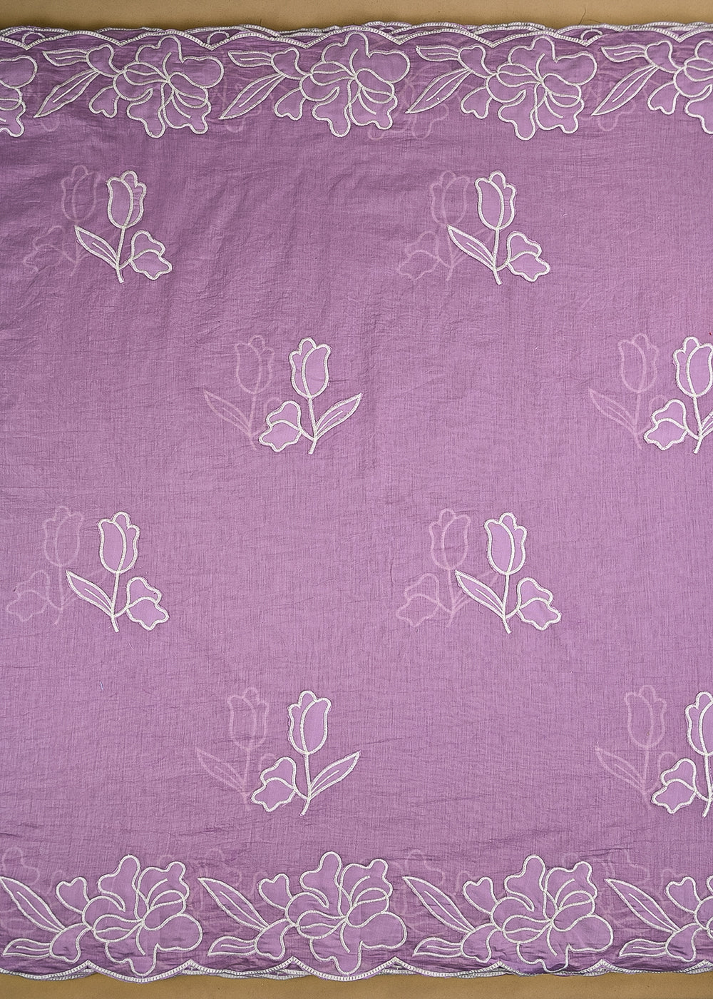 Purple-Cotton-Dupatta-Fabric-With-All-Over-Thread-And-Patch-Work-With-Two-Side-Scalloped-Border-22153-work-view