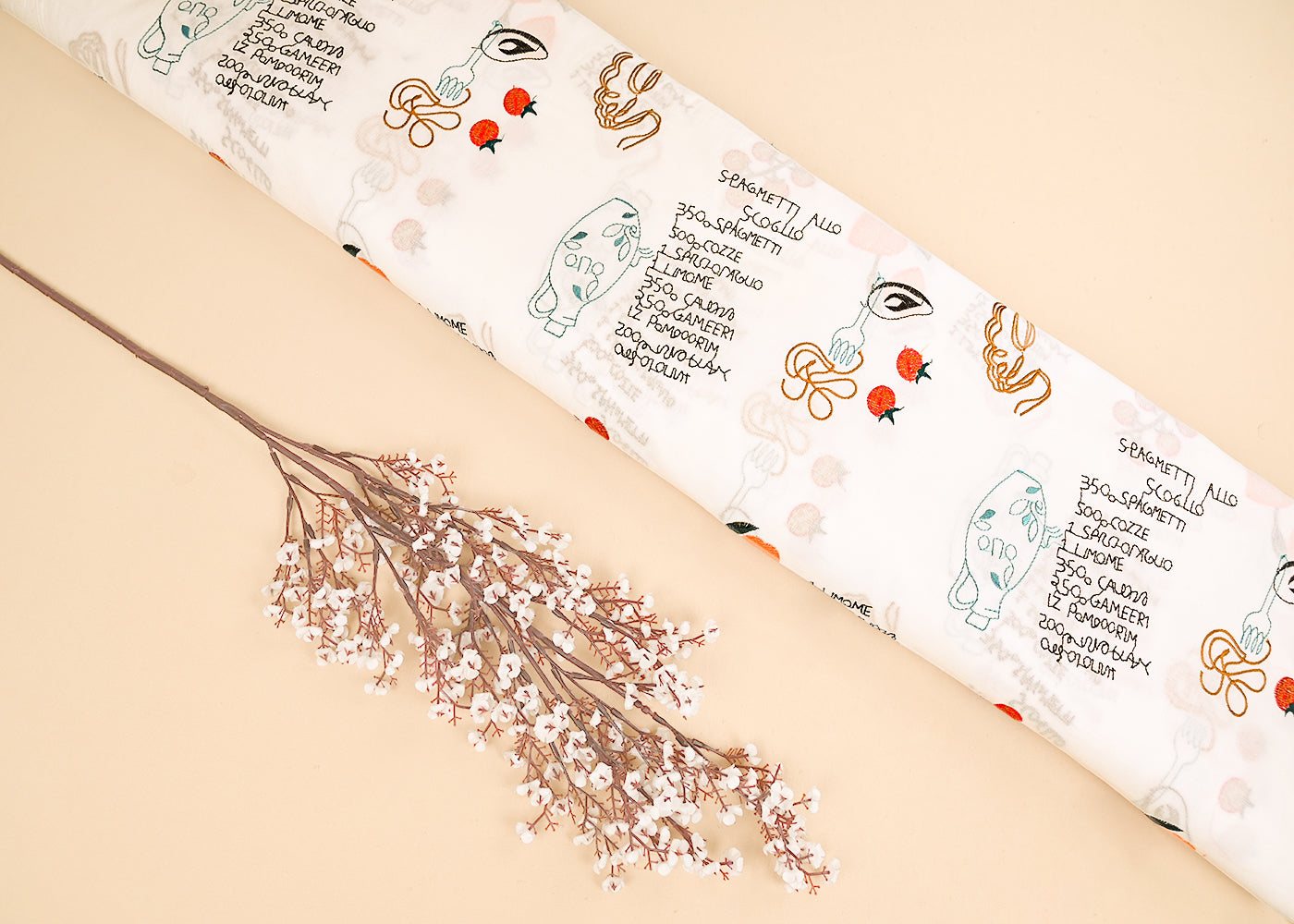 White Dyeable Cotton Fabric With All Over Multicolor Thread Work 22158