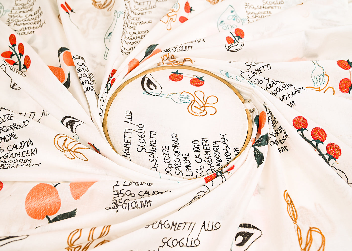 White Dyeable Cotton Fabric With All Over Multicolor Thread Work 22158