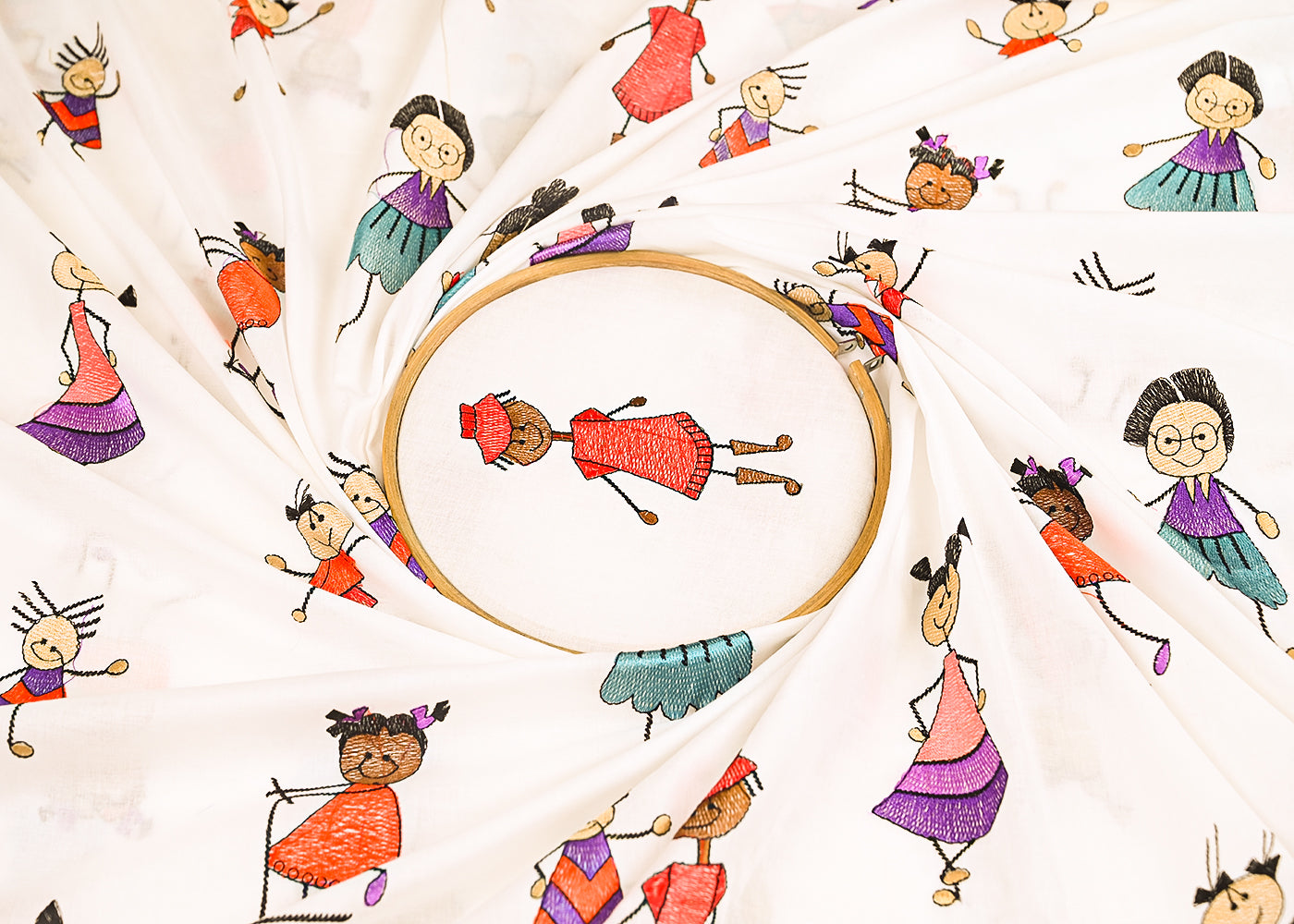 White Dyeable Cotton Fabric With All Over Multicolor Thread Work 22162