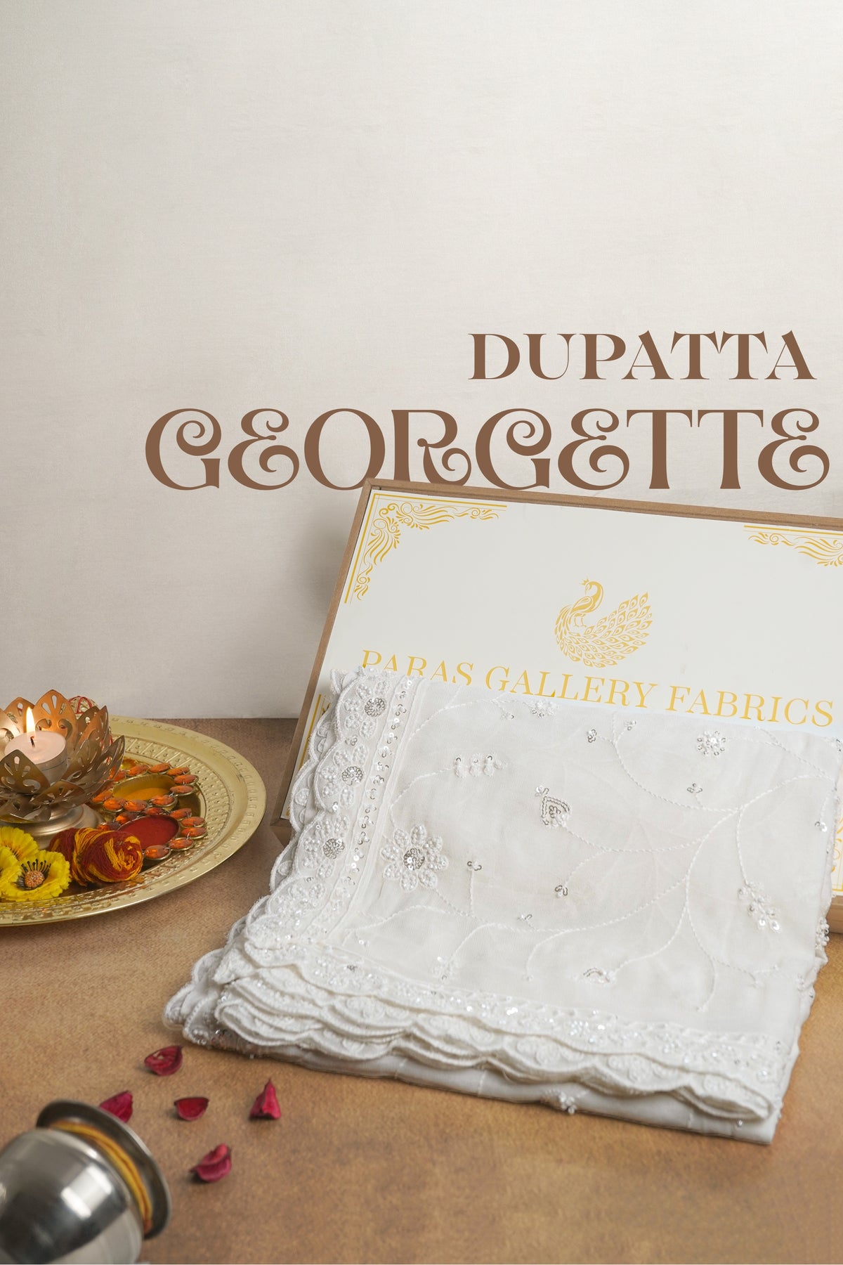White Dyeable Georgette Dupatta With All Over Beads, Sequins And Thread Work 22175