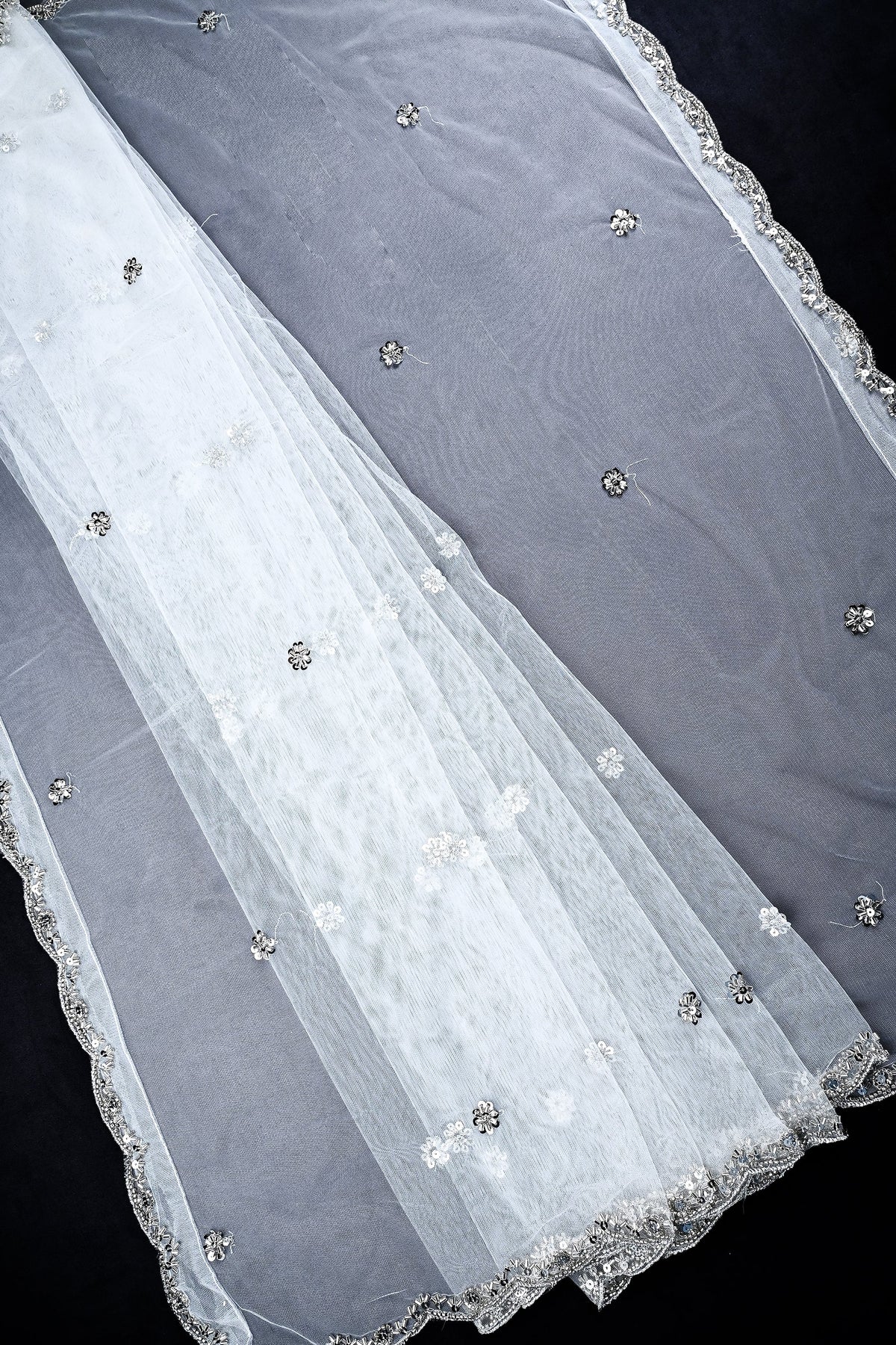 White Dyeable Net Dupatta All Over Zari, Sequins And Katdana Work 22180