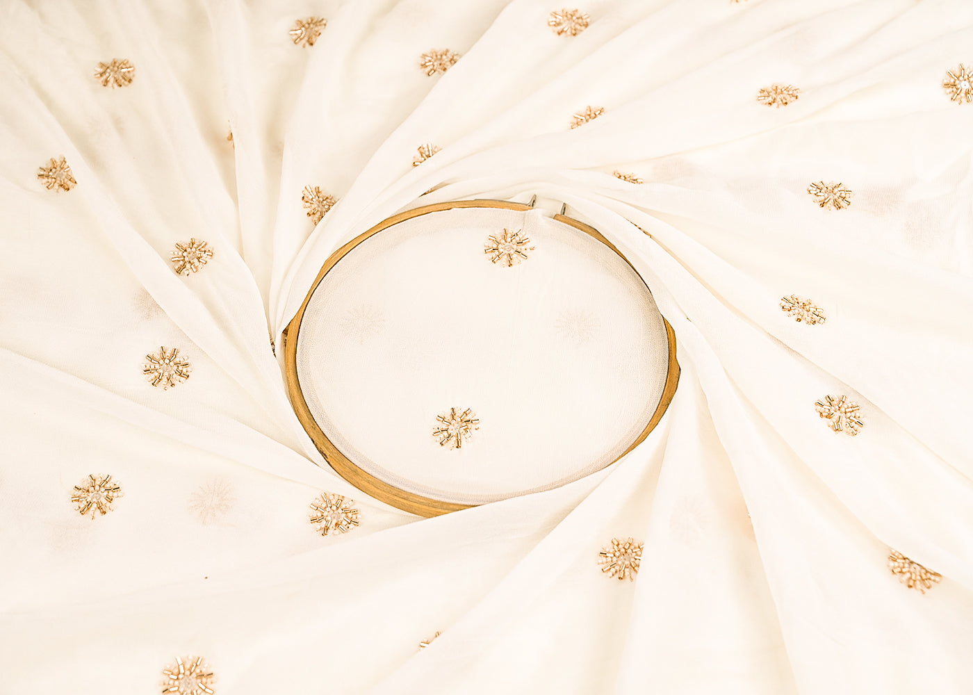 White Dyeble Georgette Fabric With All Over Sequins, Beads And Katdana Work 22183