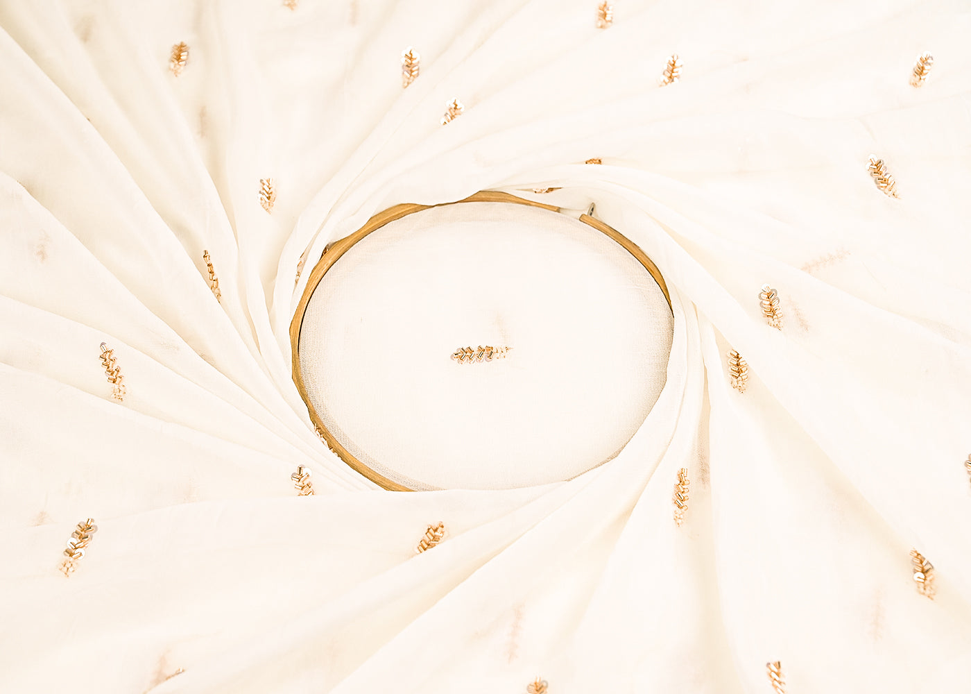 White Dyeble Georgette Fabric With All Over Sequins, Beads And Katdana Work 22184