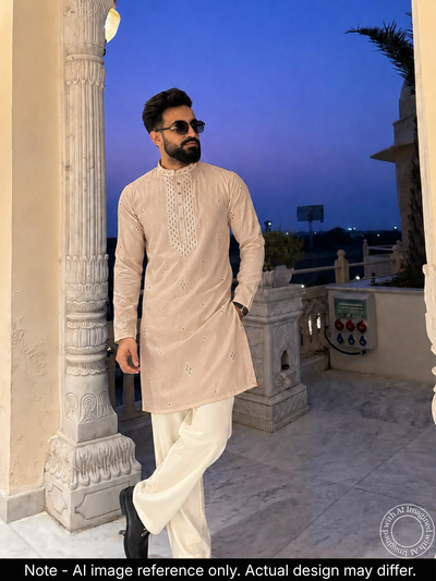 The Kohinoor - Unstitched Light Peach Kurta Fabric For Men 22191