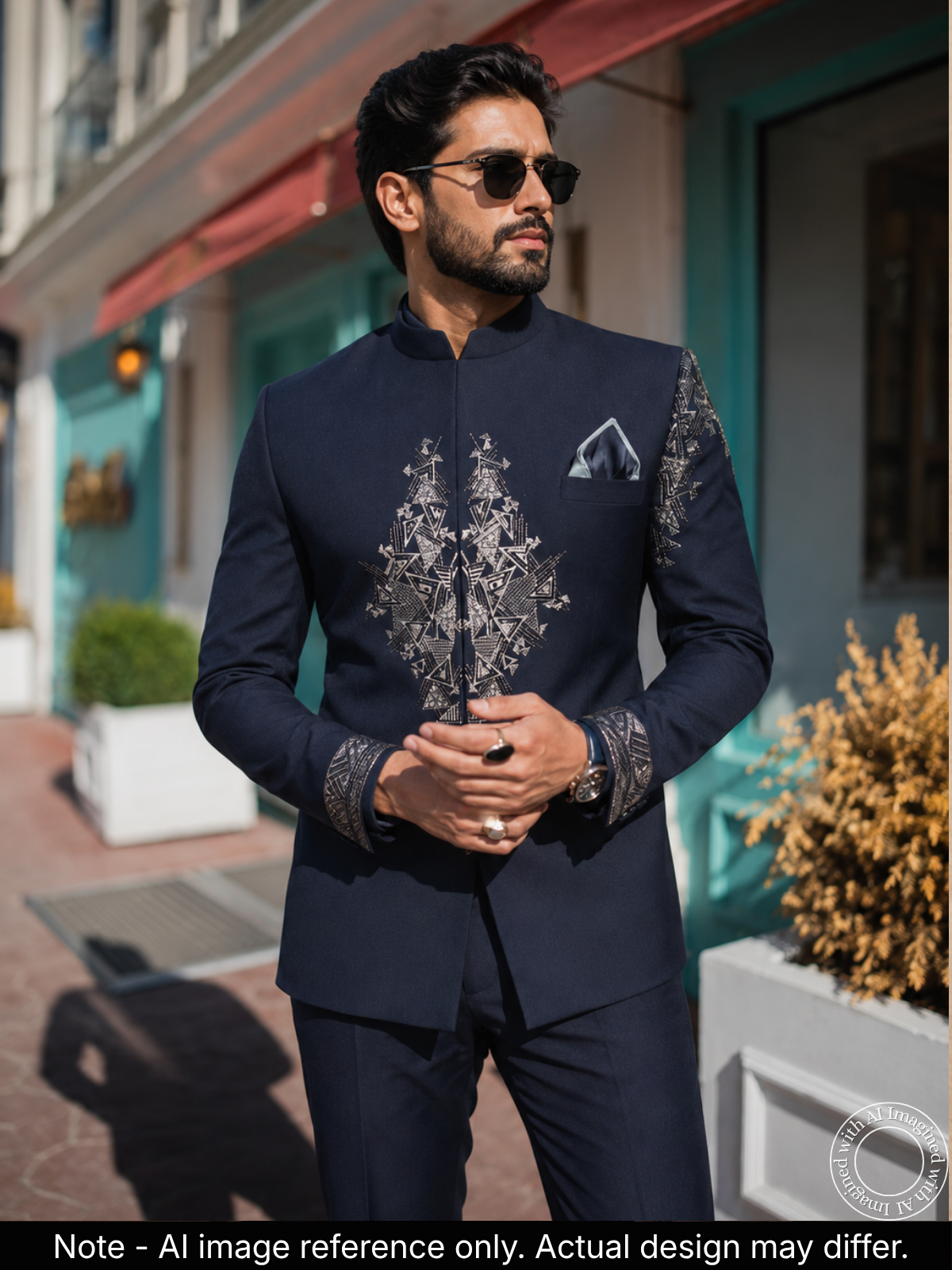 The Riwaayat - Unstitched Navy Blue Jodhpuri Jacket Fabric For Men 22195