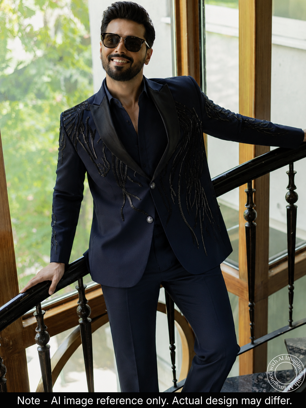 The Virasat - Unstitched Navy Blue Indowestern Fabric For Men 22202