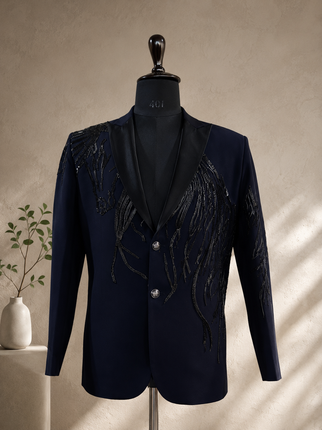 The Virasat - Unstitched Navy Blue Indowestern Fabric For Men 22202