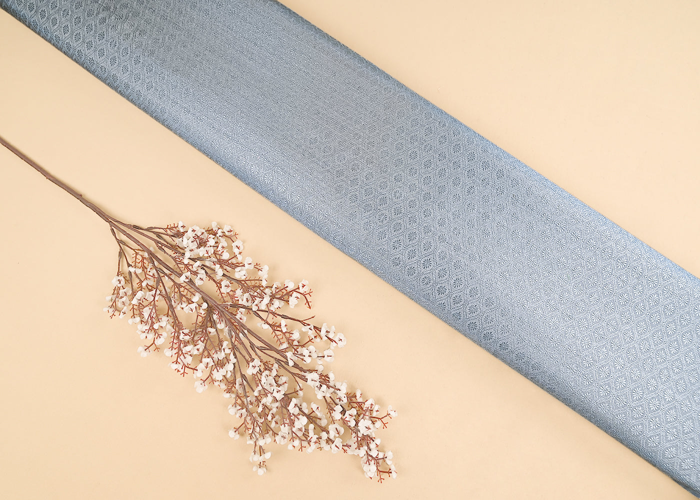 Grey Banarasi Brocade Fabric With All Over Self Work 22216