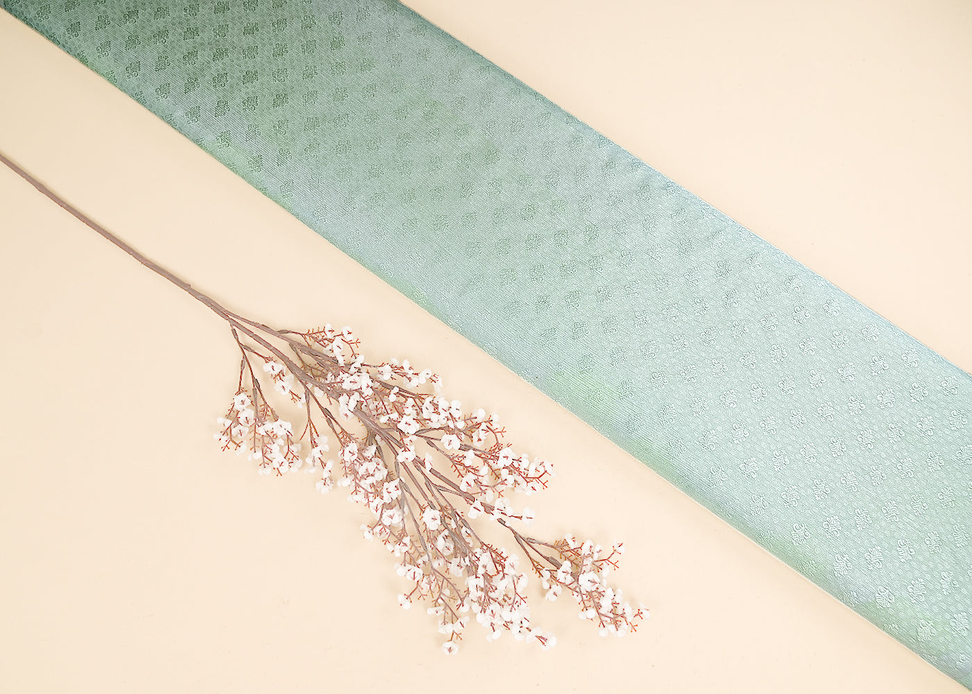 Mint Green Banarasi Brocade Fabric With All Over Self Work 22217