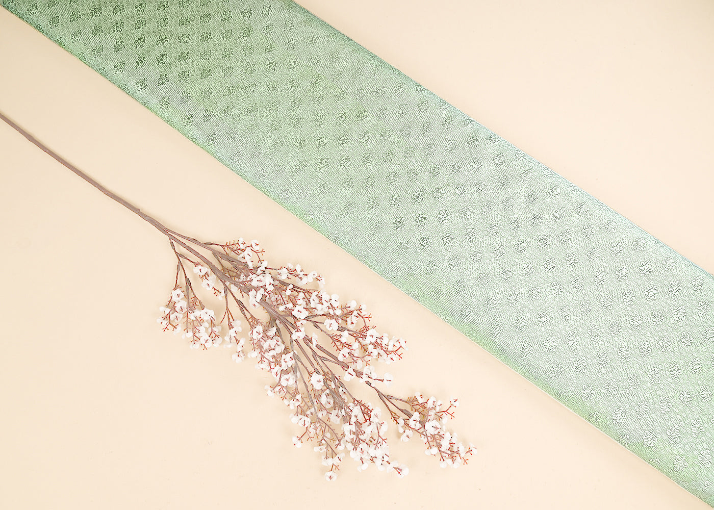 Mint Green Banarasi Brocade Fabric With All Over Self Work 22217