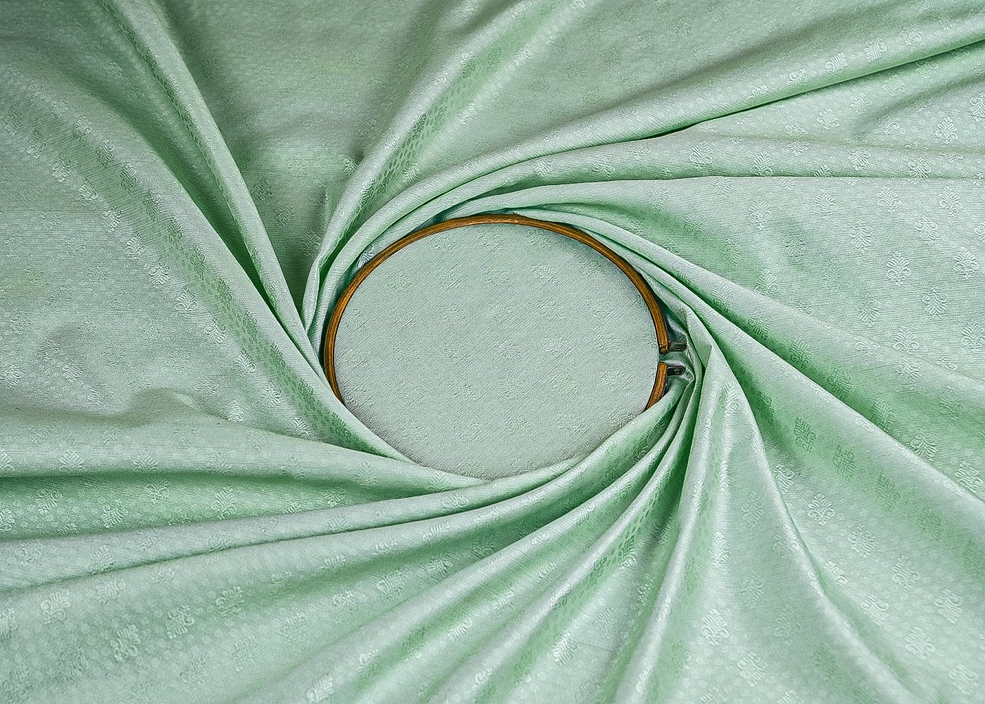 Mint Green Banarasi Brocade Fabric With All Over Self Work 22217