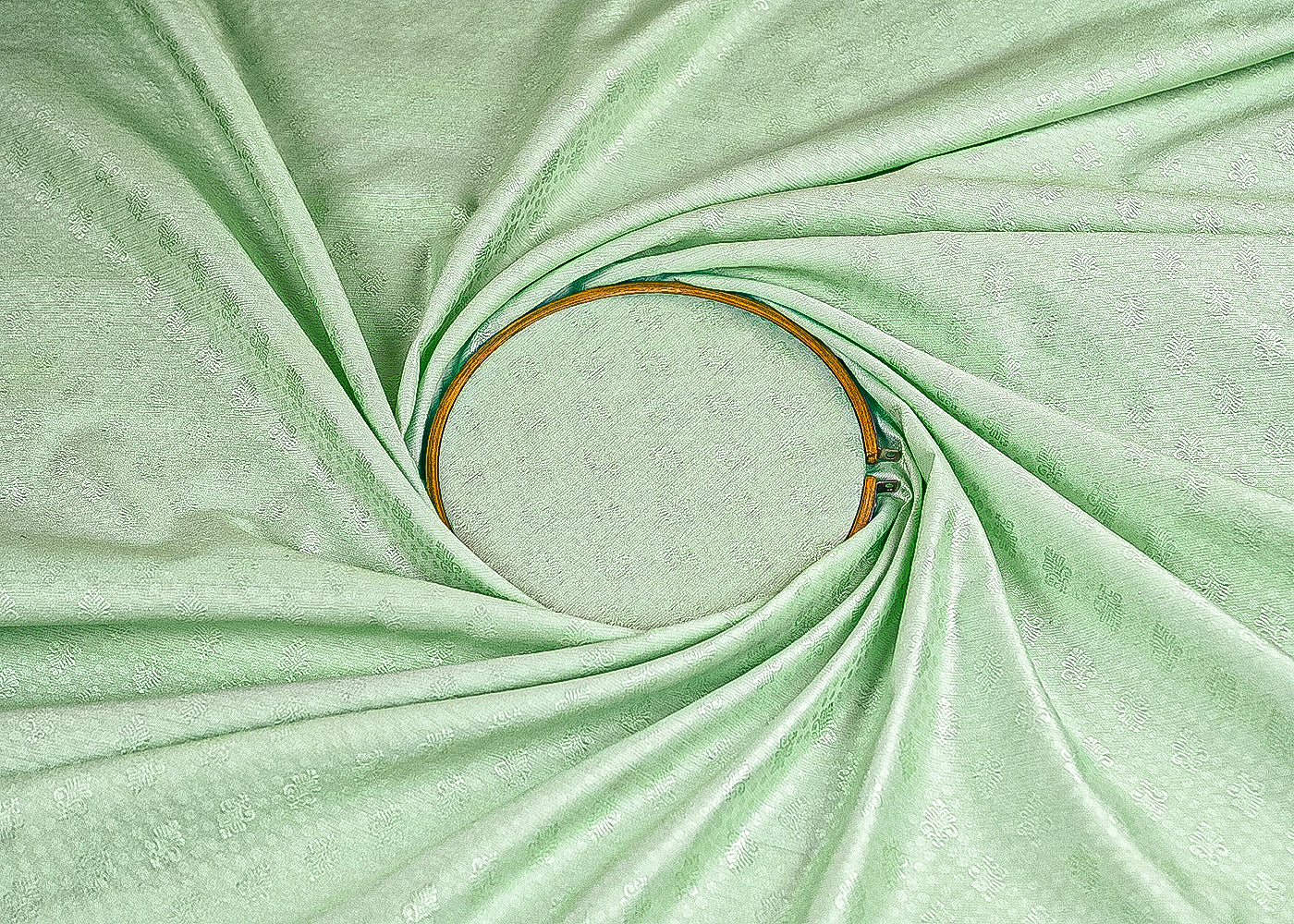 Mint Green Banarasi Brocade Fabric With All Over Self Work 22217