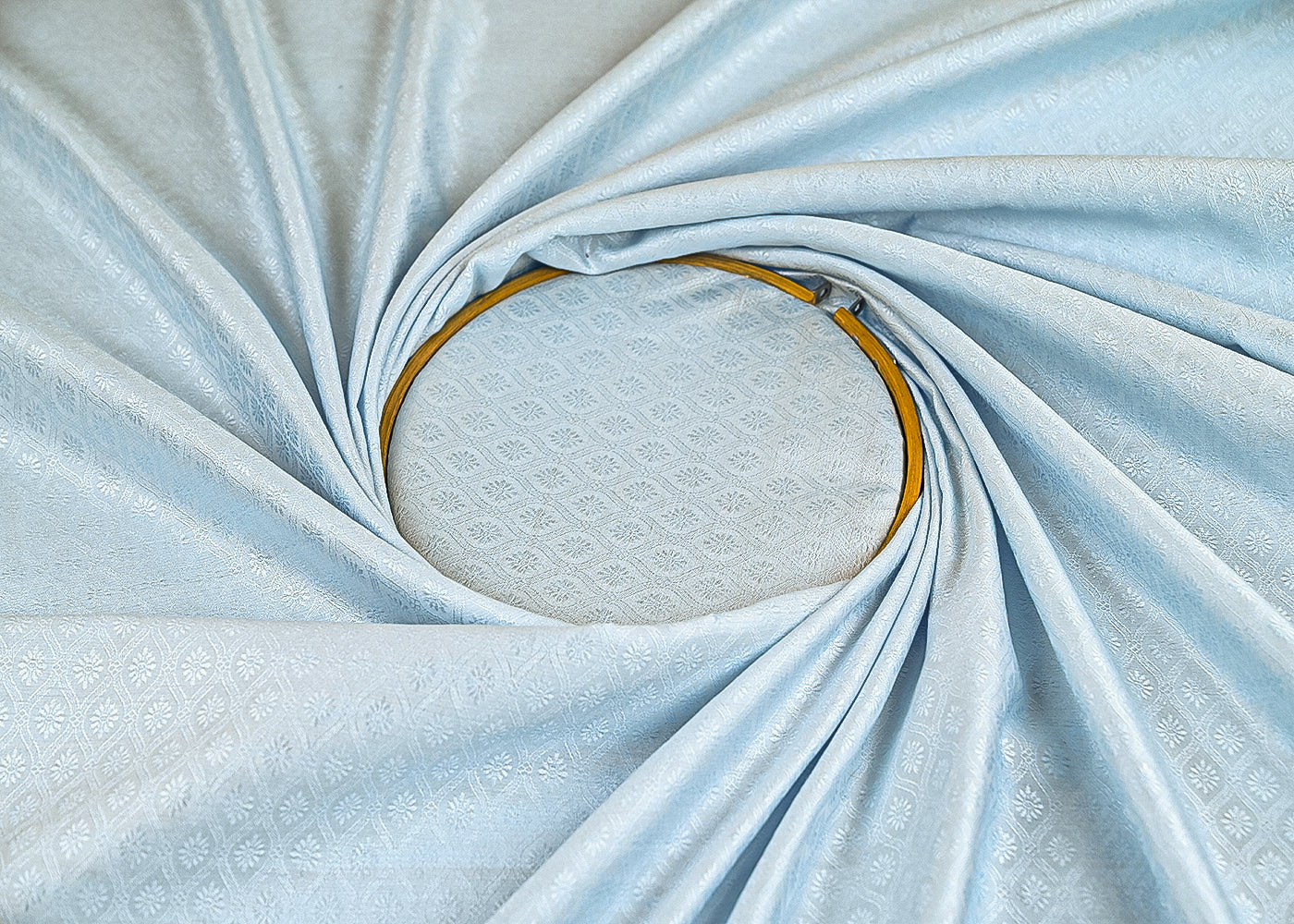 Powder Blue Banarasi Brocade Fabric With All Over Self Work 22222