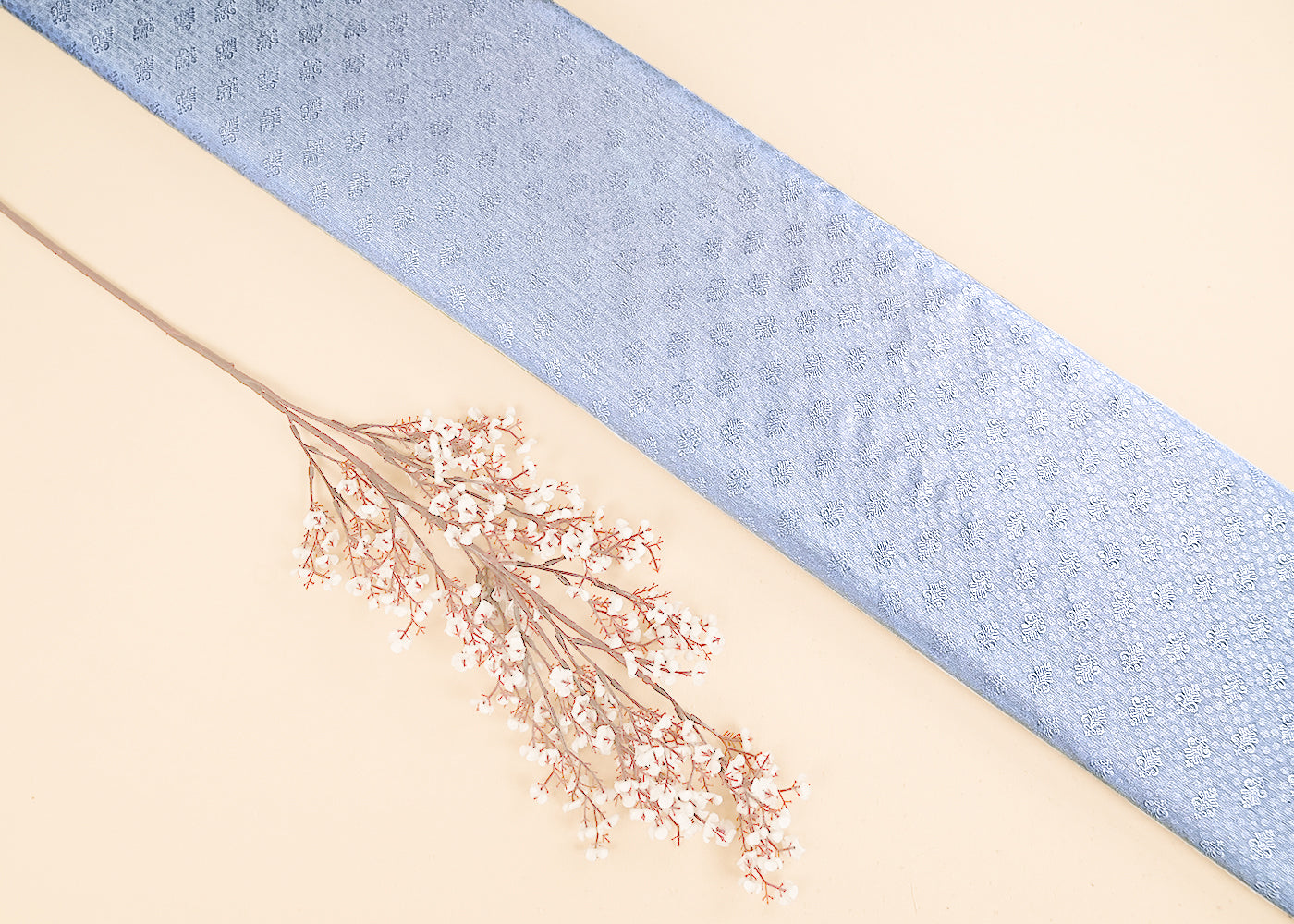 Blue Banarasi Brocade Fabric With All Over Self Work 22223