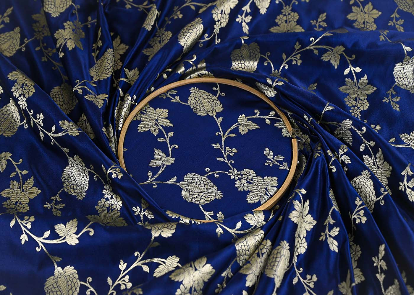 Navy-Blue-Banarasi-Brocade-Fabric-With-All-Over-Zari-Handloom-22226-close-view