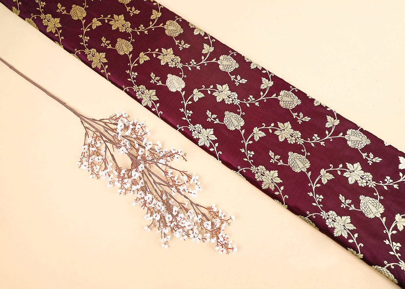 Wine-Banarasi-Brocade-Fabric-With-All-Over-Zari-Handloom-22230