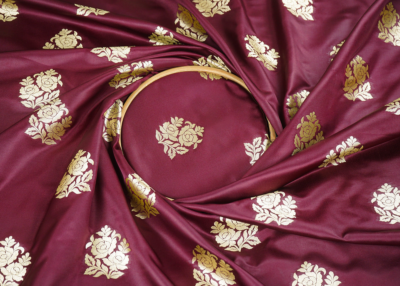 Wine-Banarasi-Brocade-Fabric-With-Allover-Golden-Zari-Handloom-22234-close-view