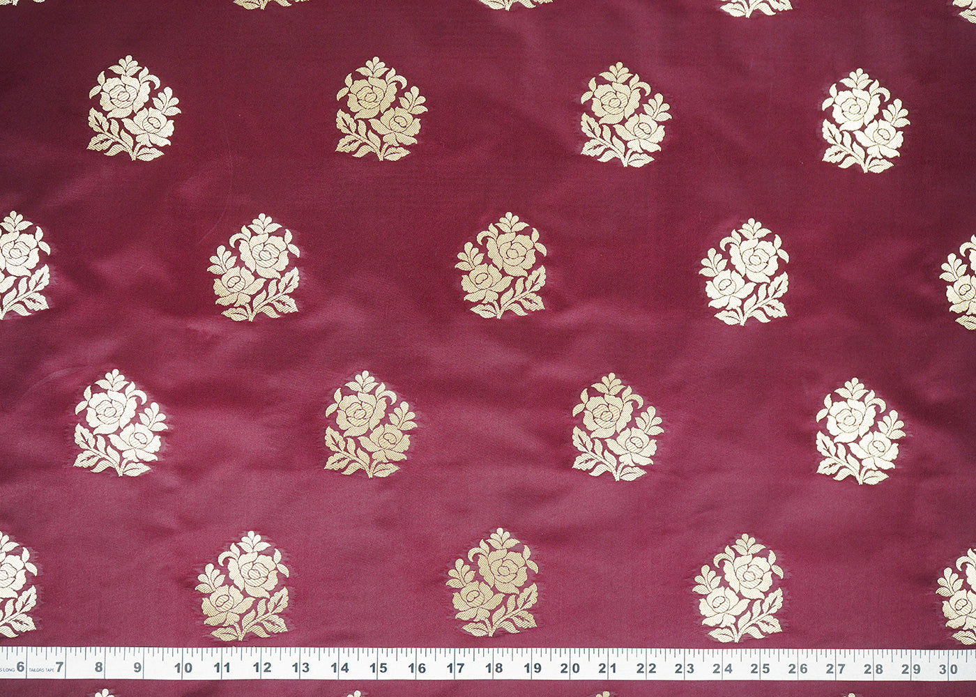 Wine-Banarasi-Brocade-Fabric-With-Allover-Golden-Zari-Handloom-22234-measurement-view