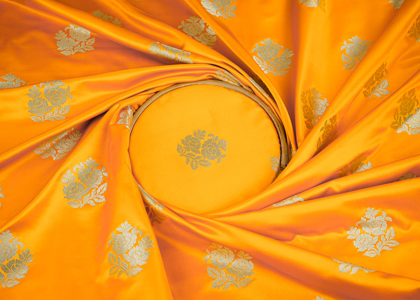 Mustard Banarasi Brocade Fabric With All Over Golden Zari Handloom 22235