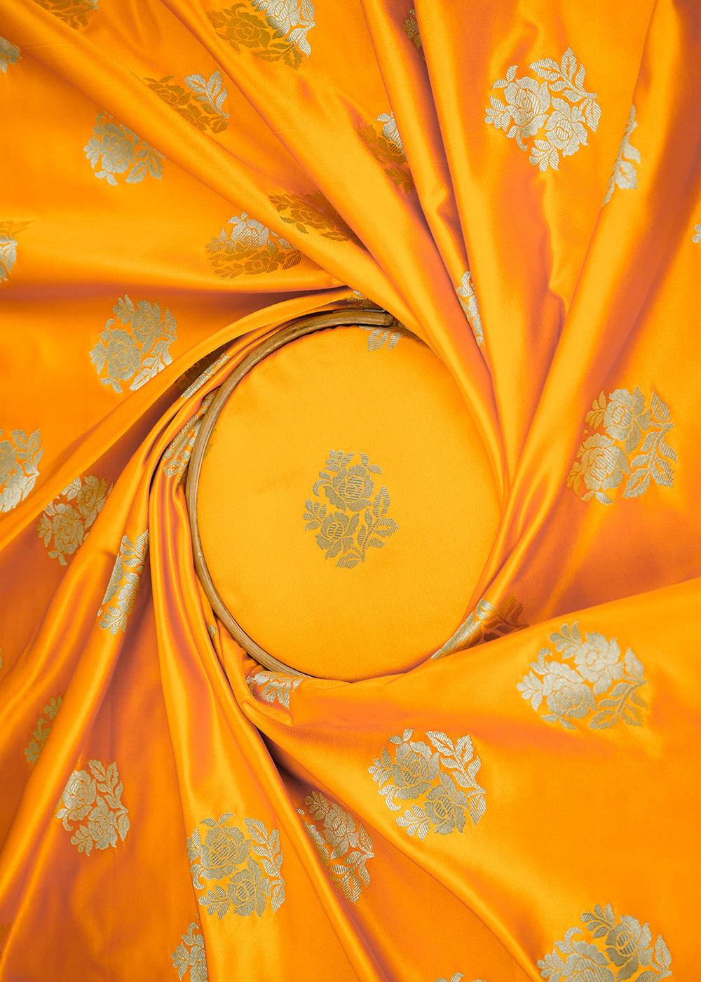 Mustard Banarasi Brocade Fabric With All Over Golden Zari Handloom 22235