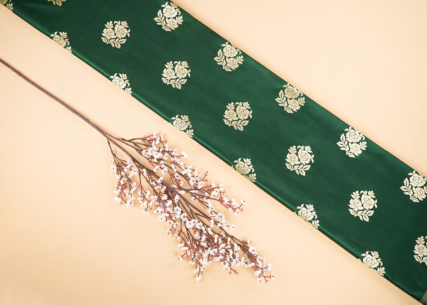Bottle-Green-Banarasi-Brocade-Fabric-With-Allover-Golden-Zari-Handloom-22237