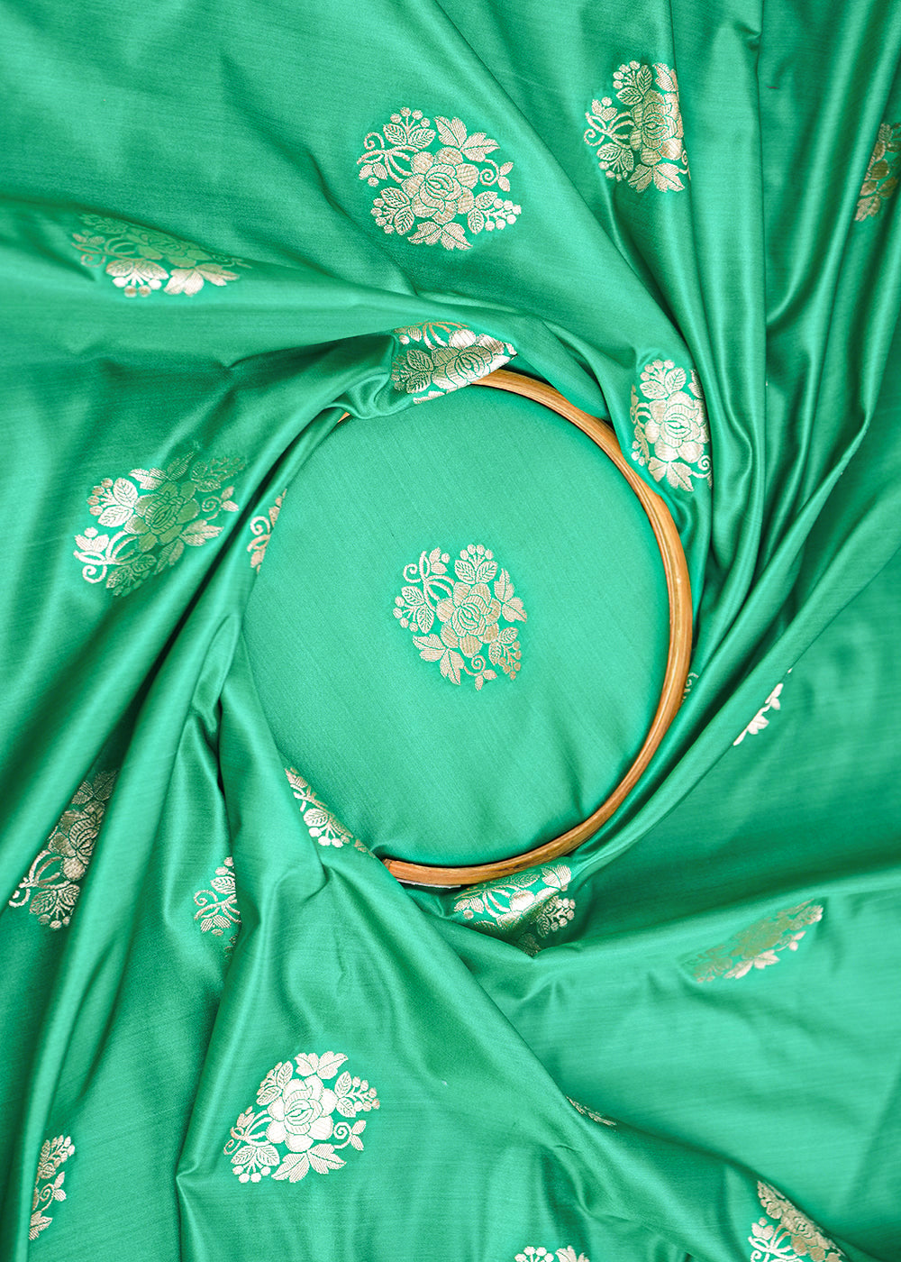 Teal-Green-Banarasi-Brocade-Fabric-With-All-Over-Golden-Zari-Handloom-22238-close-view