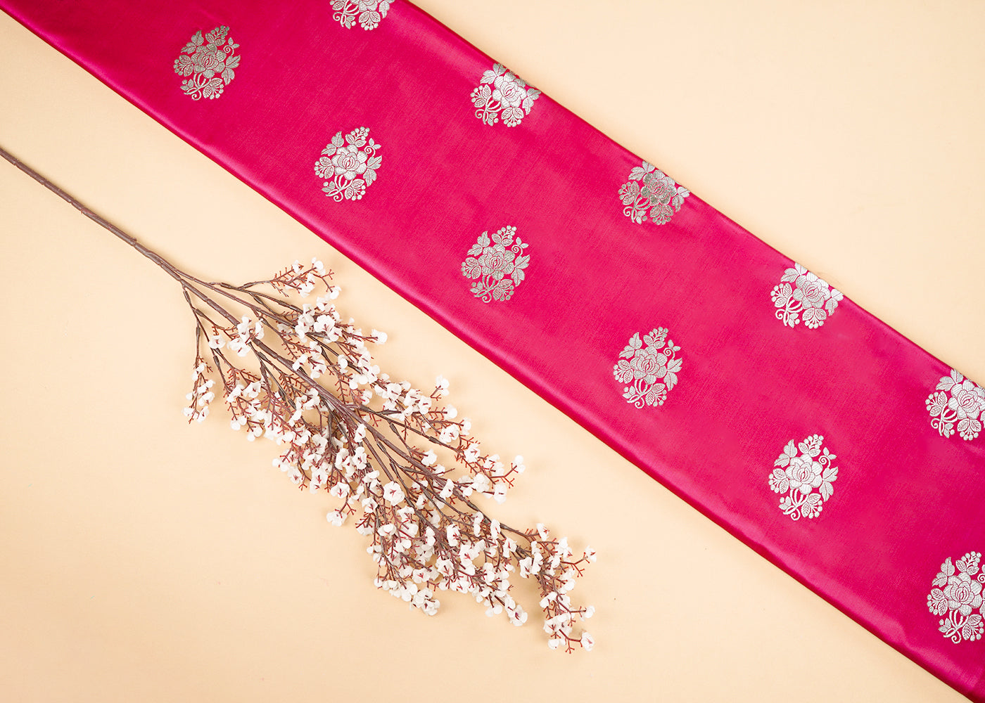 Gajri Banarasi Brocade Fabric With All Over Golden Zari Handloom 22240