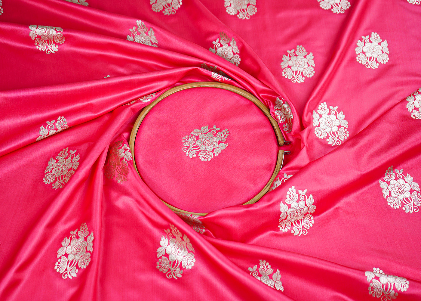 Gajri Banarasi Brocade Fabric With All Over Golden Zari Handloom 22240