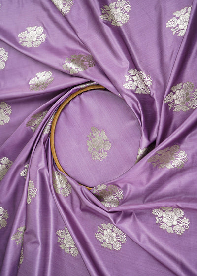 Lavender Banarasi Brocade Fabric With All Over Golden Zari Handloom 22241
