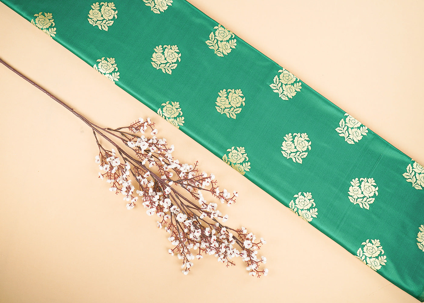 Rama-Green-Banarasi-Brocade-Fabric-With-Allover-Golden-Zari-Handloom-22242