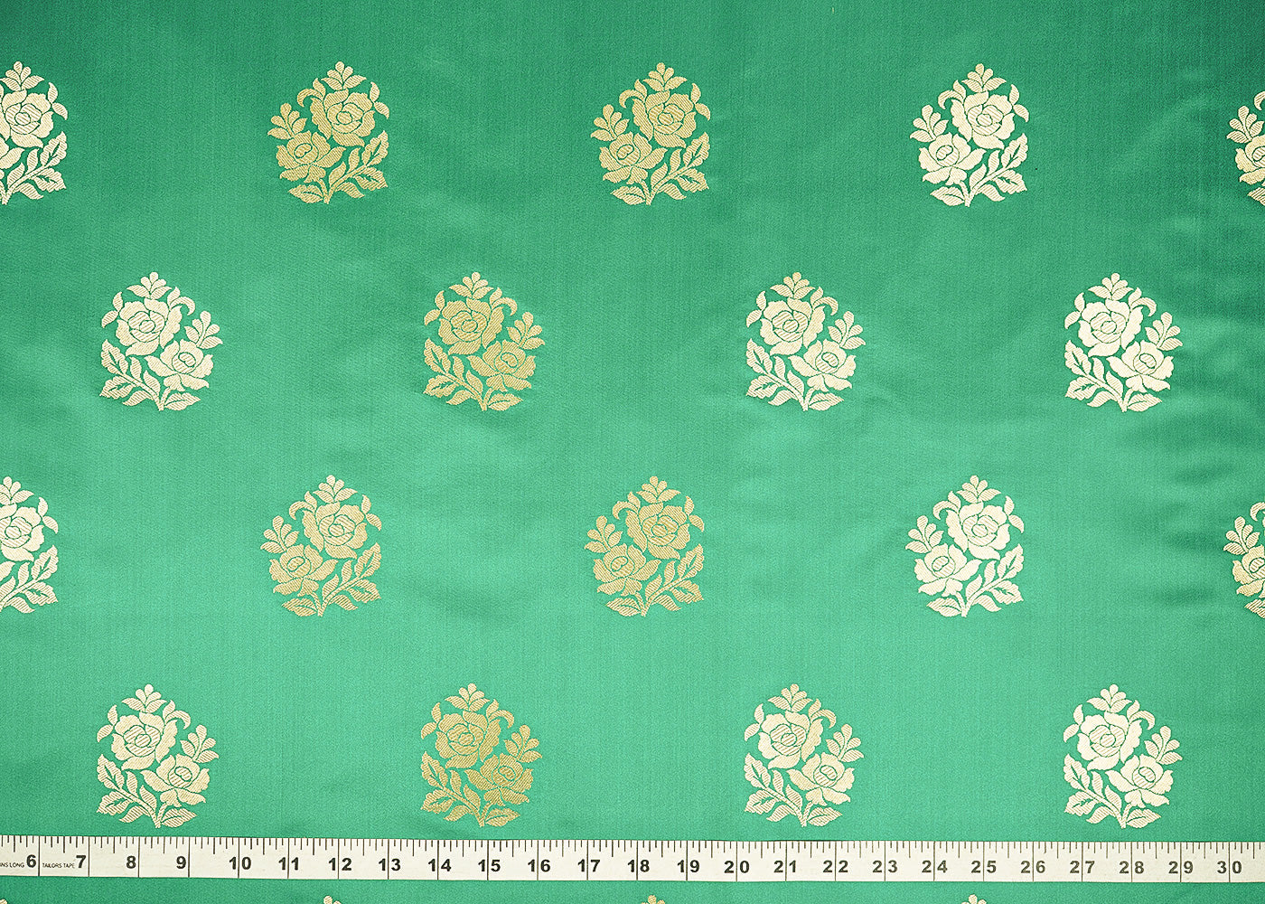 Rama Green Banarasi Brocade Fabric With All Over Golden Zari Handloom 22242