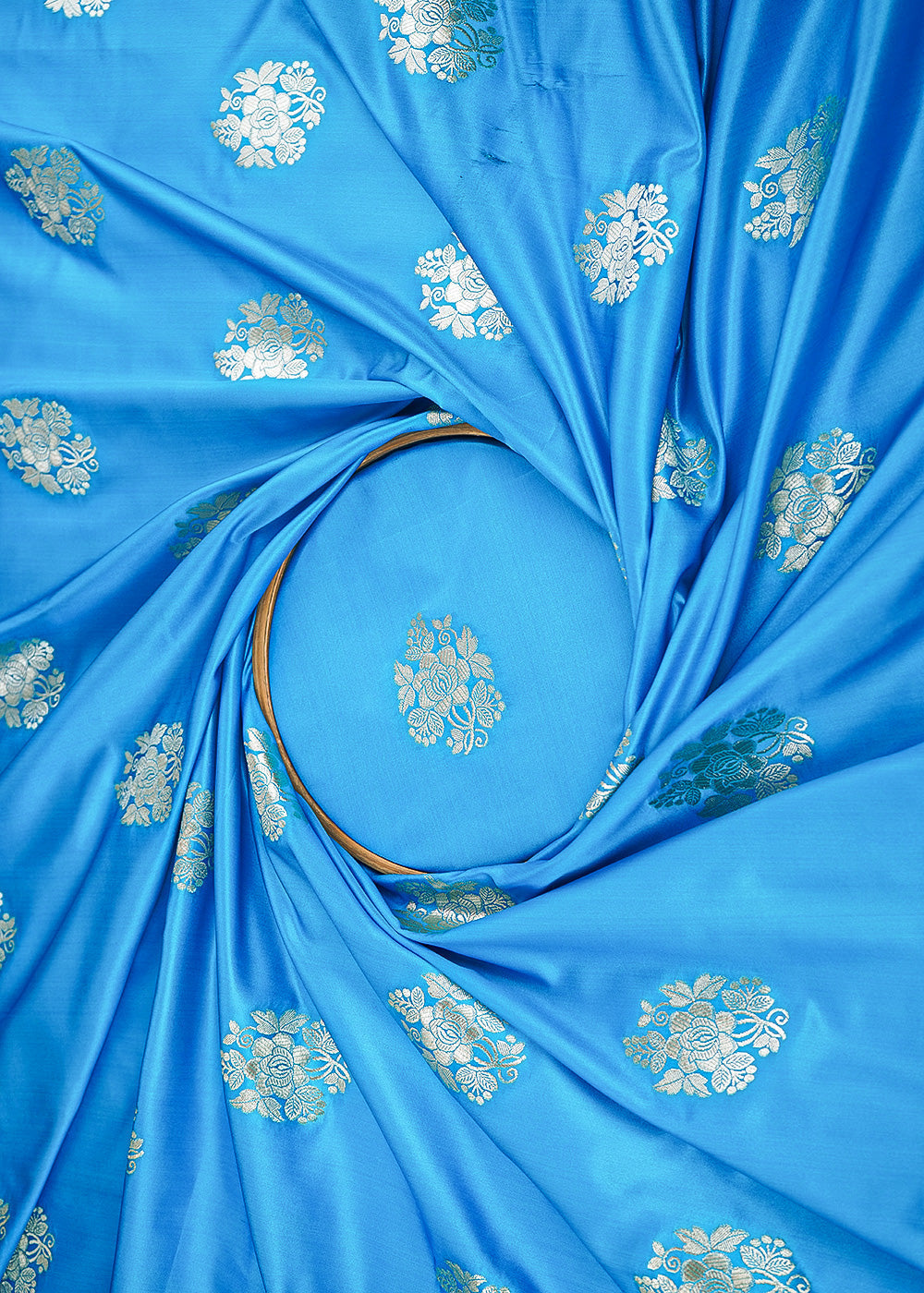 Sky-Blue-Banarasi-Brocade-Fabric-With-Allover-Golden-Zari-Handloom-22246-close-view