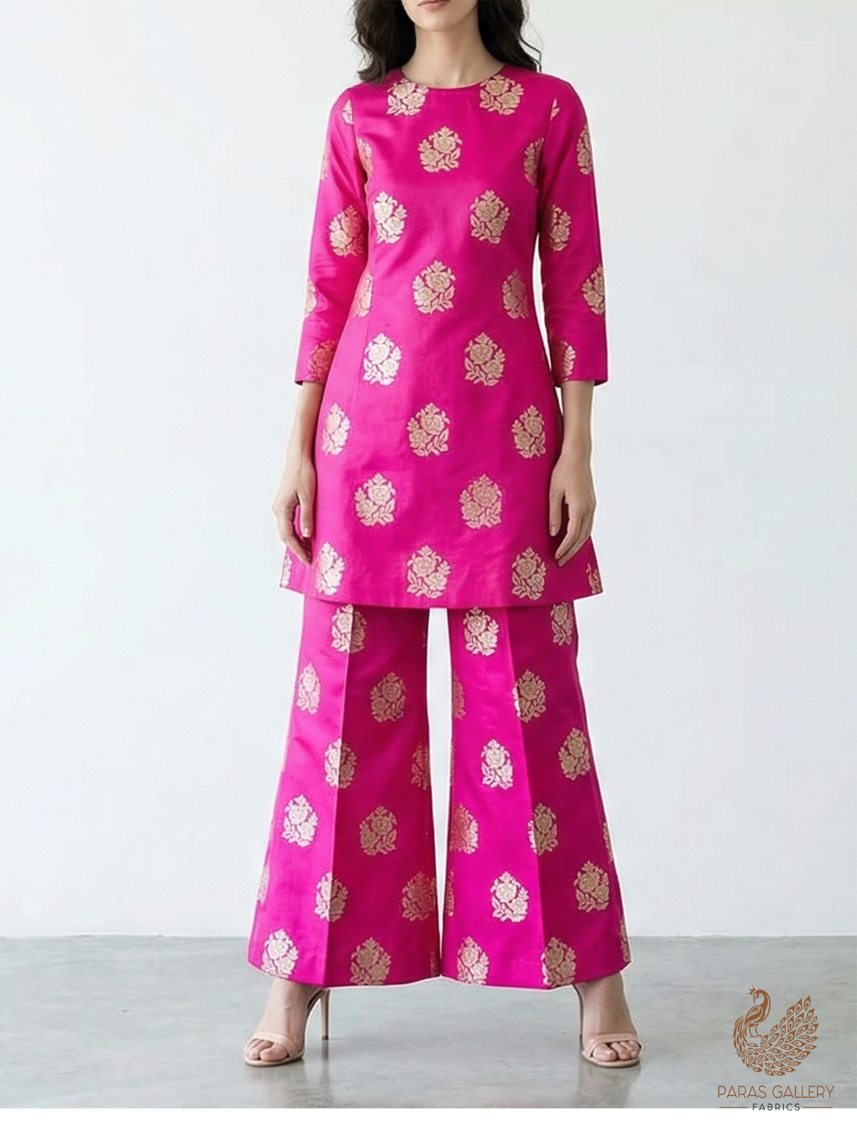 Magenta Banarasi Brocade Fabric With All Over Golden Zari Handloom 22248