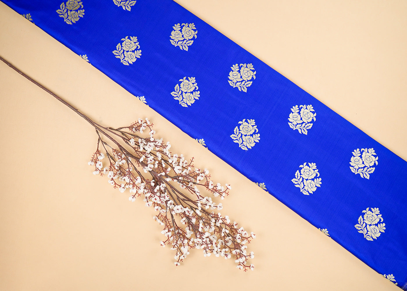 Royal-Blue-Banarasi-Brocade-Fabric-With-Allover-Golden-Zari-Handloom-22249