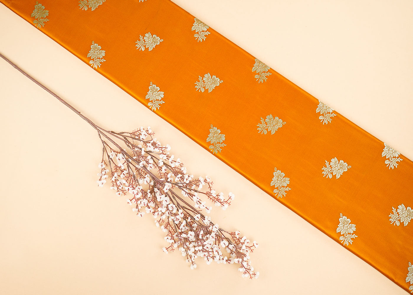 Mustard Banarasi Brocade Fabric With Allover Zari Handloom 22254