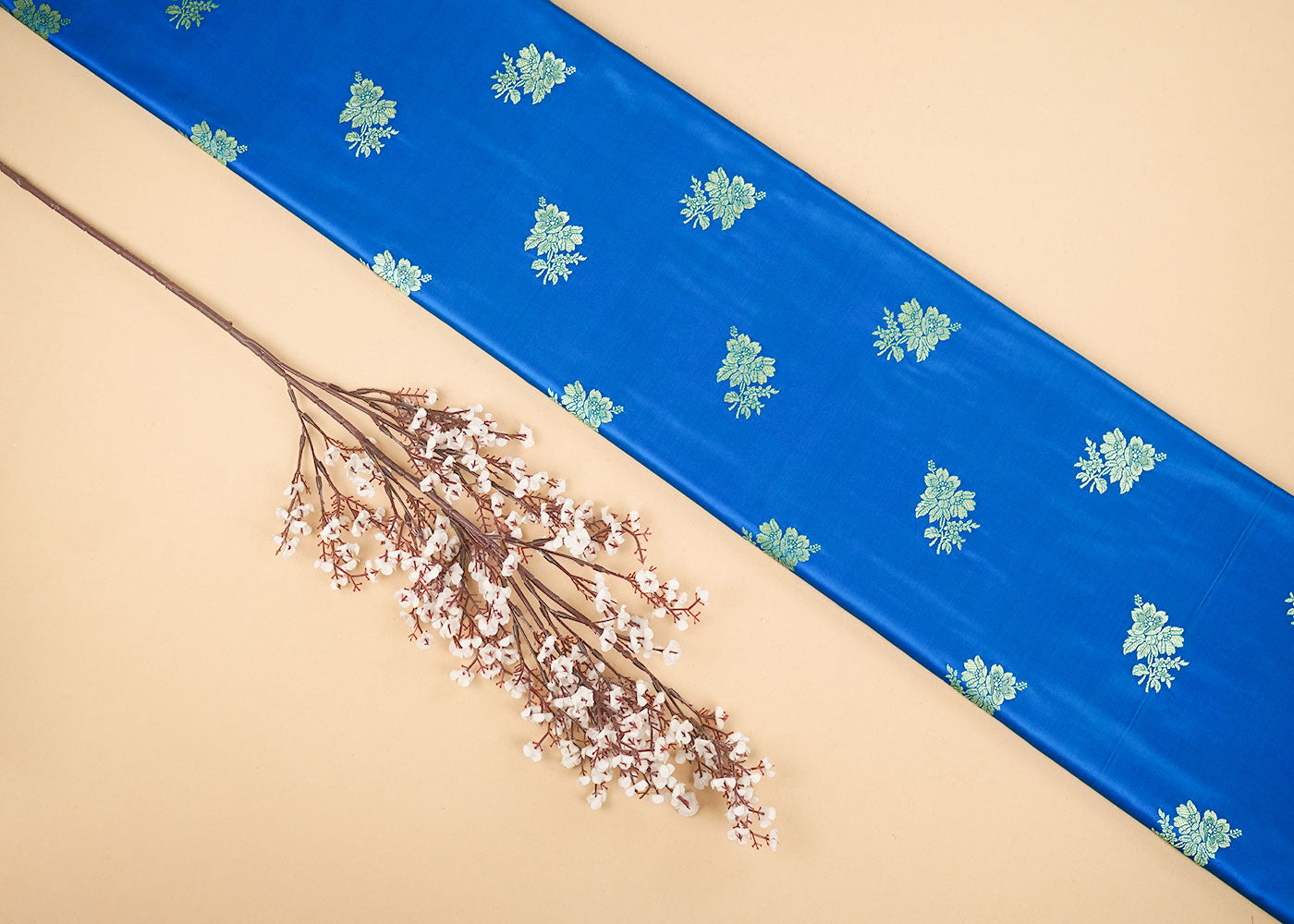 Dark Blue Banarasi Brocade Fabric With All Over Zari Handloom 22258