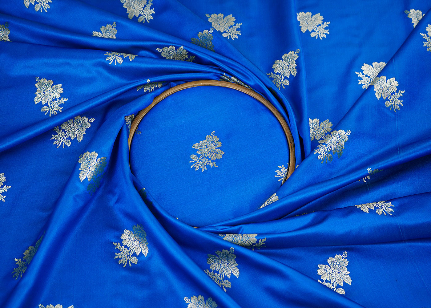 Dark Blue Banarasi Brocade Fabric With Allover Zari Handloom 22258