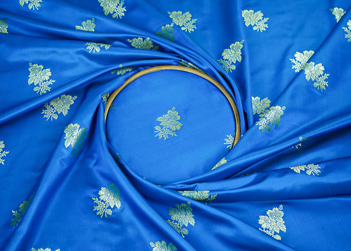 Dark Blue Banarasi Brocade Fabric With All Over Zari Handloom 22258
