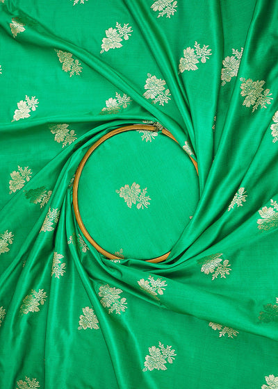 Green Banarasi Brocade Fabric With All Over Zari Handloom 22259