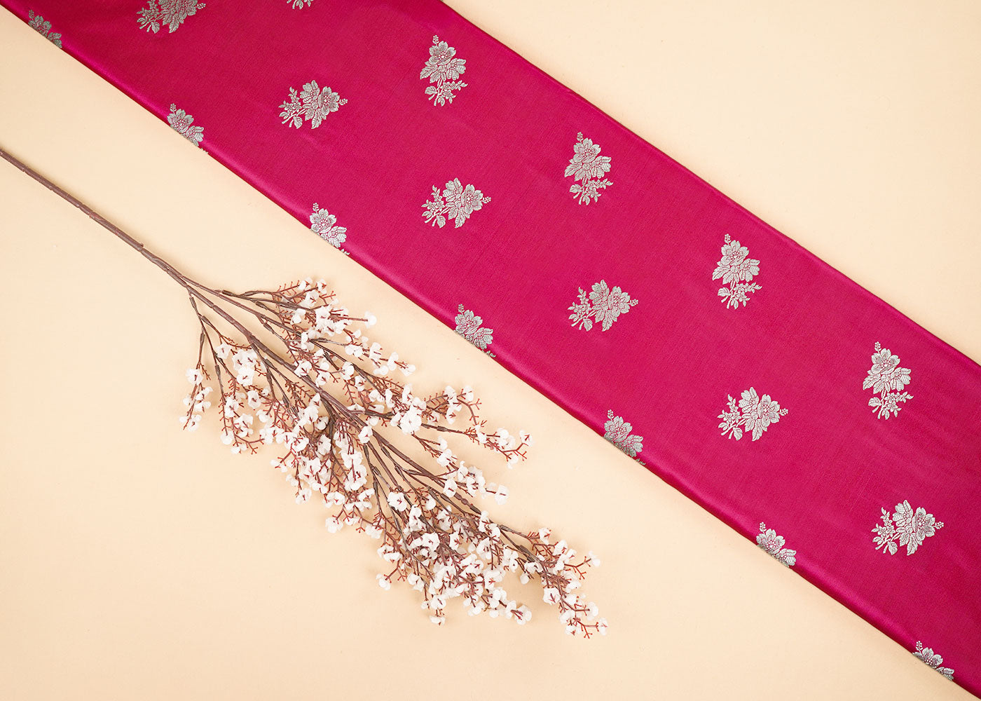 Gajri Banarasi Brocade Fabric With Allover Zari Handloom 22260