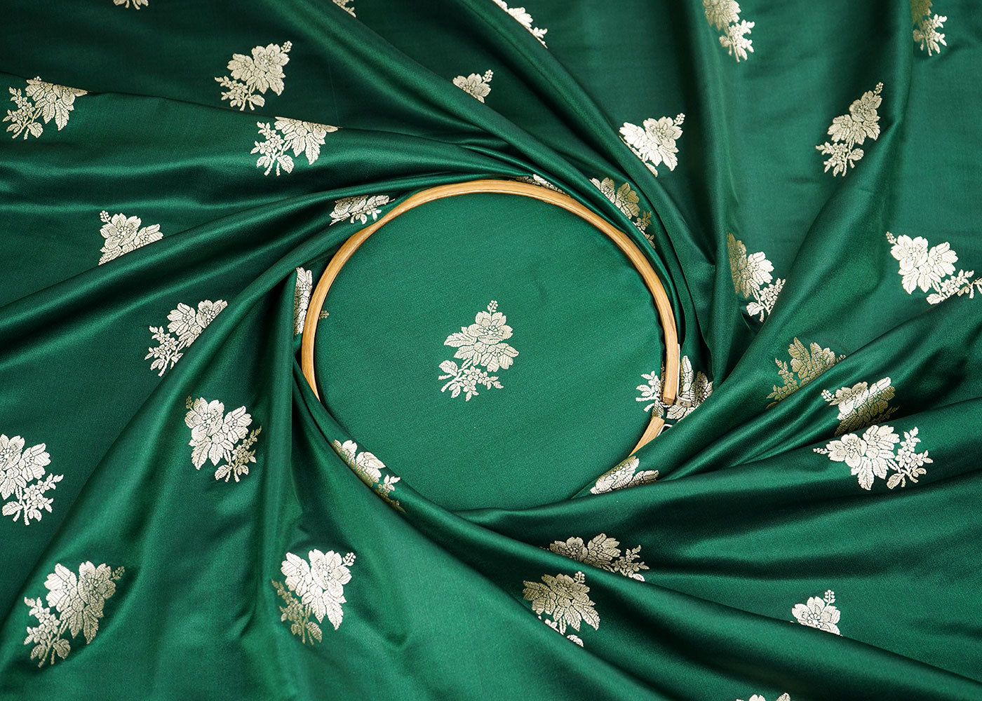 Bottle-Green-Banarasi-Brocade-Fabric-With-Allover-Zari-Handloom-22261-close-view