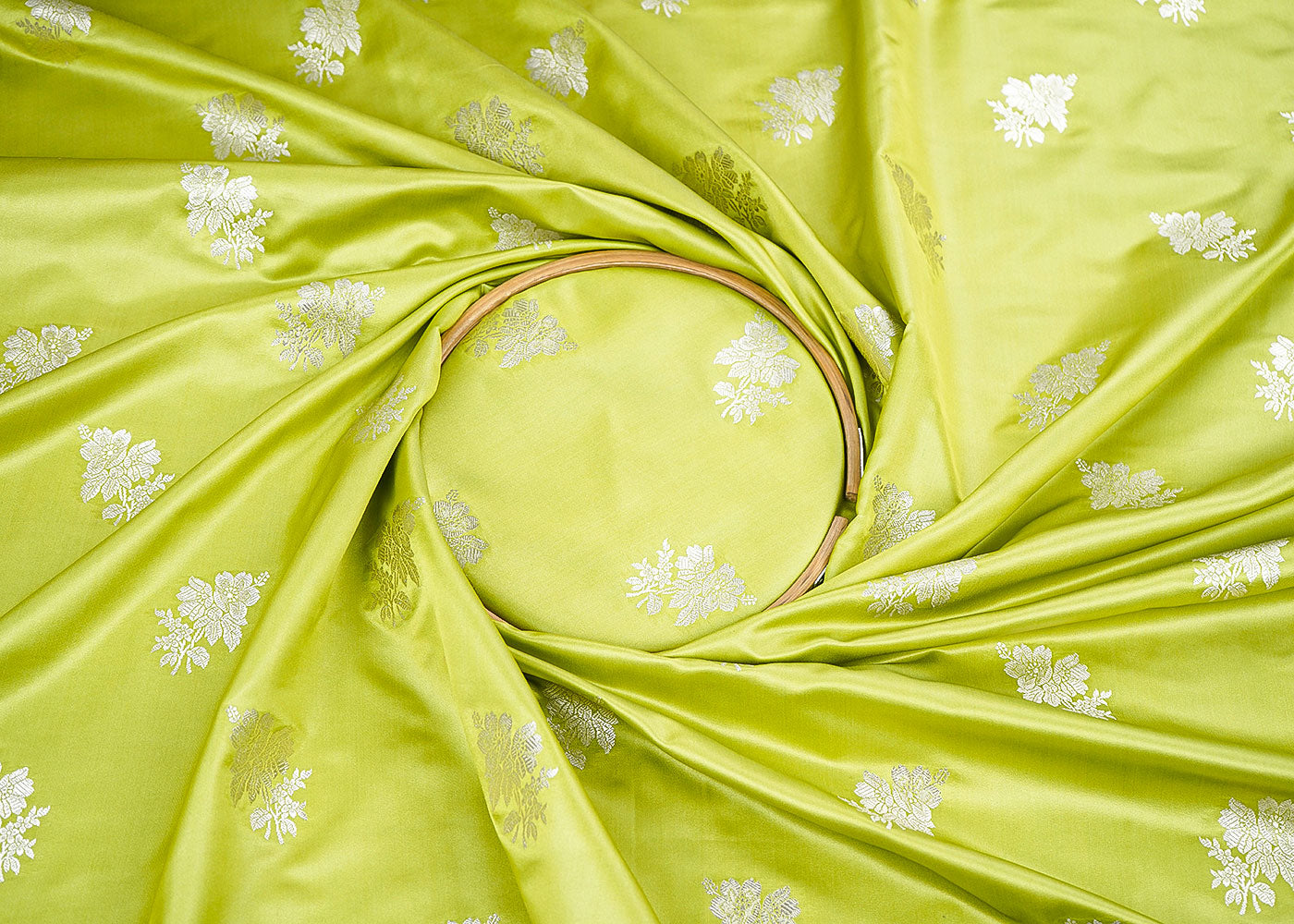 Olive Banarasi Brocade Fabric With Allover Zari Handloom 22262