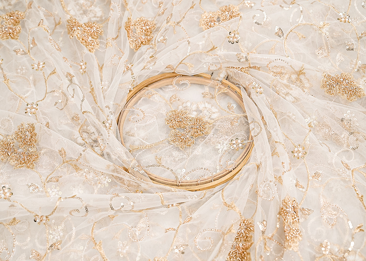 White-Dyeable-Net-Fabric-With-All-Over-Zari,-Beads,-Sequins-And-Katdana-Work-22271-close-view